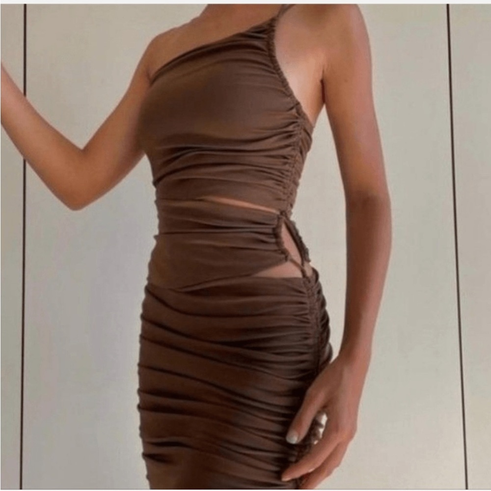 Zara Chocolate One-Shoulder Ruched Dress